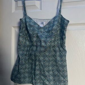 LOFT Women's Teal and White Patterned Camisole